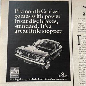 1971 Chrysler Plymouth Cricket Car Automobile Partial Page Print Ad Original u